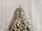 7 FT Pre-lit Snow Flocked Christmas Tree, Artificial Hinged Xmas Pine Tree with 1000 Branch Tips, 95387815