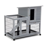 ZNTS Detachable Rabbit Hutch with Removable Tray and Rolling Casters, Gray+White W2181P190614