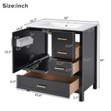 30" Black Bathroom Vanity with Sink Combination Set, Bathroom Storage Cabinet with Soft Close Door, N729P177787B