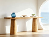 63" Farmhouse Wood Console Table Cylindrical Leg Design 09187461
