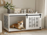 39.37'' Modern Wooden Dog Crate Furniture with Sliding Barn Door and Side Door, Indoor Dog Kennel 66249718