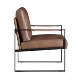 Modern Accent Chair Cushioned Seat Brown Faux Leather Upholstery Black Metal Frame 1pc Style Comfort B011P255743