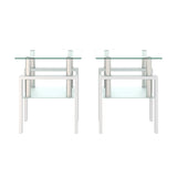 Set of 2, Modern Tempered Glass Tea Table Coffee Table End Table, Square Table for Living Room, 28812852