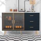 Modern Sideboard MDF Buffet Cabinet Marble Sticker Tabletop and Amber-yellow Tempered Glass Doors 88091024