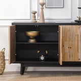Modern Wooden 4-Door Storage Cabinet with Textured Geometric Design - Natural Wood Door W2729P198997