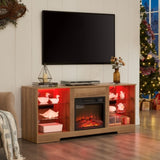 TV Stand Electric Fireplace TV Stand Glass Shelves, 3D Fireplace TV Stand LED Lights Wood W2275P257558