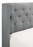 1pc Full Size Bed Wingback Gray Finish Gray Polyester Fabric Button-tufted Details Nailhead Trim B2741P347929