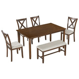 ZNTS 6-Piece Kitchen Dining Table Set Wooden Rectangular Dining Table, 4 Fabric Chairs and Bench Family 75875683