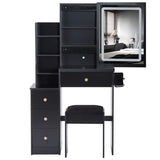 Small Size Left Bedside Cabinet Vanity Table Cushioned Stool, 2 AC2 USB Power Station, Hair dryer W936P202471