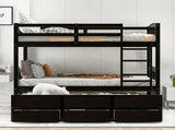 Twin over Twin Wood Bunk Bed with Trundle and Drawers, Espresso 34668938