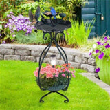Dark green Solar Bird Bath Feeder Combo with Flower Planter Pedestal and Solar Lights 41401767