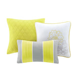 6 Piece Printed Cotton Quilt Set with Throw Pillows Taupe Grey/Yellow Full/Queen B03597467