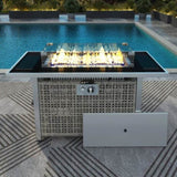 K&K 43" Propane Gas Fire Pit Table, 60000 BTU Rectangular Open Weave Wicker Fire Pit with Glass Wind N707P210158G