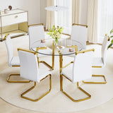 ZNTS Modern minimalist style circular transparent tempered glass table, tempered glass tabletop, golden W1151138118