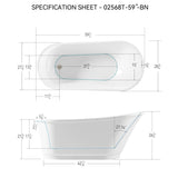 59" Acrylic Freestanding Bathtub, White Modern Stand Alone Soaking Bathtub, Brushed Nickel Drain and W2568P195759