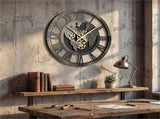 Brown Gear Wall Clock with World Map, 27" Large Non-Ticking Quartz Movement Decorative Home Clock 53413647