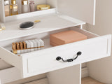 Modern Mini Dressing Table with LED-lit Mirror & Hidden Storage,Includes Padded Stool,Adjustable 71257421