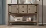 48'' Solid Wood Sideboard Console Table with 2 Drawers and Cabinets and Bottom Shelf, Retro Style W120270248