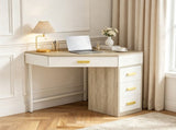 Triangle Corner Desk with 3 Drawers, Space-Saving Computer Desk & Makeup Vanity, Compact L-Shape 27170993