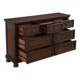 Classic Transitional Dresser of 7 Drawers Brown Cherry Finish Birch Veneer Hidden Drawer Bun Feet B011P155250
