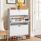 V-shaped carved door panel 2 drawers with top flip drawer shoe cabinet particle board 80*24*120cm 82639477