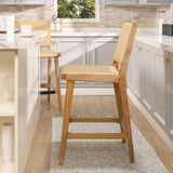 Pierre 26" Farmhouse Saddle Kitchen Island Counter Stool with Back, Sunkissed Beige Leather & B2719P238396