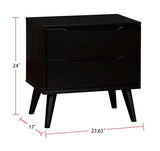 Mid-Century Modern Black Color 1pc Nightstand Bedroom Furniture Solid wood Round Tapered Legs B011P238915