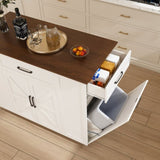 46" Kitchen Island on Wheels with Storage & Power Outlet - Movable Rustic Breakfast Bar Table, Wood W2700P300559