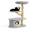 41 Inch Solid Pear Wood Tree Tower Multi-Level Vertical Playground with Plush Top Perch Private 51527503
