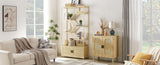 Rattan bookshelf 7 tiers Bookcases Storage Rack with cabinet for Living Room Home Office, Natural, 81459635