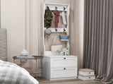 2-in-1 Coat Rack and Nightstand,Wood Bedside/Entryway Storage Organizer with Drawer & Hooks, W331P280719