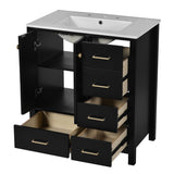 30'' Bathroom Vanity with Ceramic Sink Combo, Solid Wood Frame Bathroom Storage Cabinet, N710P194420B