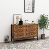 Industrial Style 6 Drawer Double Dresser,Rustic Brown Wood Storage Dresser Clothes Organizer with W141260283