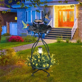 Dark green Solar Bird Bath Feeder Combo with Flower Planter Pedestal and Solar Lights 41401767