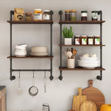 Industrial Pipe Shelf 3 Tier and 2 Tier Wall Mounted Shelves 36in Wood Display Shelves, and 3 W331P279737