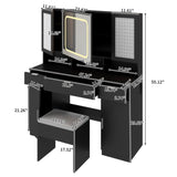 Large Vanity Table Set with LED Lighted Mirror and 2 DIY Pegboards, 5 Hooks, Vanity Desk with 06257770