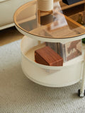 Movable oval metal glass coffee table with storage W347P181709