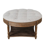 Large Round WaterProof Ottoman Coffee Table 2 Tier Oversized Button Tufted Ottoman with Wooden Shelf W1445P235095