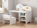 Kids Vanity Table with Mirror and Chair, Wooden Children's Dressing Makeup Desk with Storage 08531449