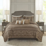 6 Piece Jacquard Quilt Set with Throw Pillows Brown/Gold King/Cal King B03597483