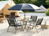 Black & Coffee 6-Piece Patio Dining Set for 4 Complete with Umbrella, Round Glass Table & 4 60964173