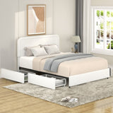 Liv Queen Size Ivory Boucle Upholstered Platform Bed with Patented 4 Drawers Storage, Curved B083140464