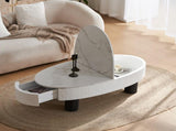 Oval Coffee Table with Faux Marble Tabletop, Mid Century Modern Coffee Table with Hidden Drawer and W3040P382324