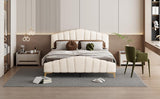 ZNTS Queen Size Velvet Platform Bed with Thick Fabric, Stylish Stripe Decorated Bedboard and Elegant 00803623