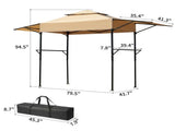 3.3x12.5FT Double Top Grill Gazebo, Khaki Polyester BBQ Canopy with Adjustable Side Sunshades, Black 83798018