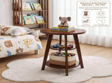 Solid Wood 3-Tier Round End Table, 23.6 Inch Tall Side Table with Storage Shelves, Modern Wood W3204P577551