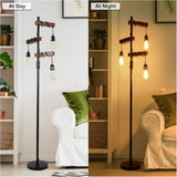 Dimmable Industrial Floor Lamp, Farmhouse Tree Floor Lamp, 68 Inch 3 Lights Wood Standing Lamp, W2738P227440