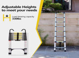 Telescopic ladder, 9.5 foot aluminum button telescopic ladder with 2 triangular stabilizers and 92521596