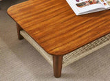 47.25" Mid-Century Coffee Table with Woven Shelf, Boho Rattan Coffee Table with Storage, Farmhouse W1801P195652