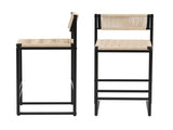 Set of 2 Woven Bar Stools with Backrest Paper Rope Weave Dining Chairs for Kitchen Island W1757P254843
